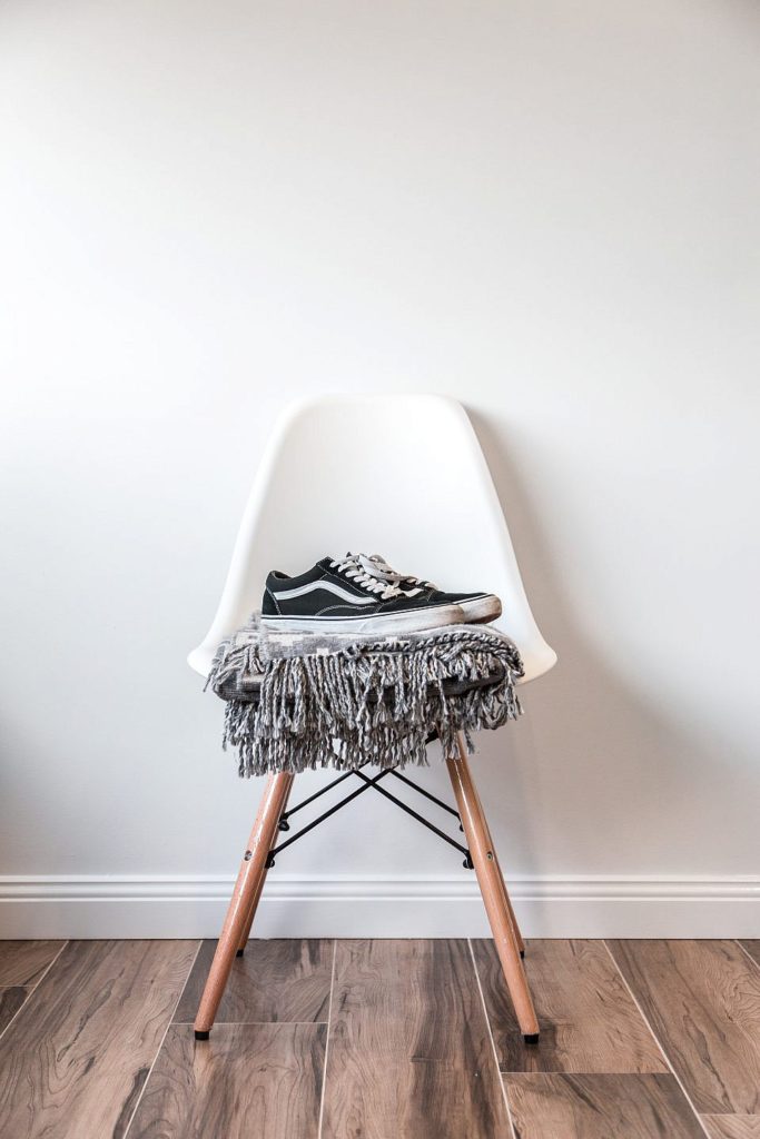 a pair of shoes on a chair